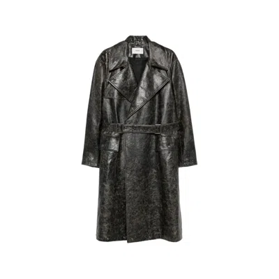 Fendi Leather Trench Coat In Black