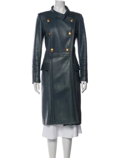 Pre-owned Fendi Leather Trench Coat In Blue