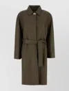 Fendi Leather Trench Coat With Belt And Collar In Green