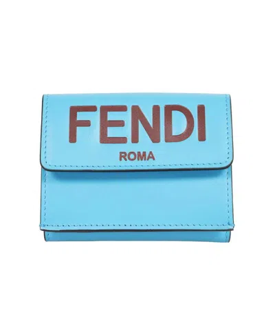 Fendi Leather Tri-fold Wallet In Blue