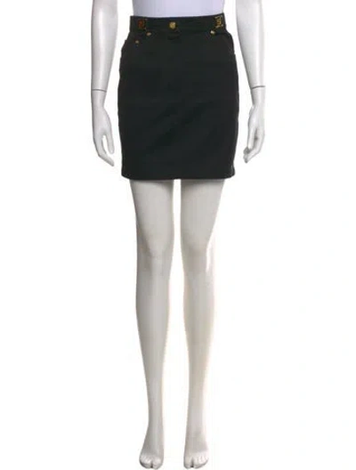 Pre-owned Fendi Leather Trim Embellishment Mini Skirt In Black