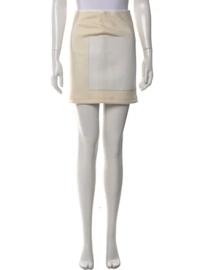 Pre-owned Fendi Leather Trim Embellishment Mini Skirt In Neutral