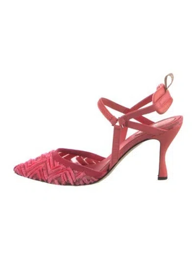 Pre-owned Fendi Leather Trim Embellishment Slingback Pumps In Pink