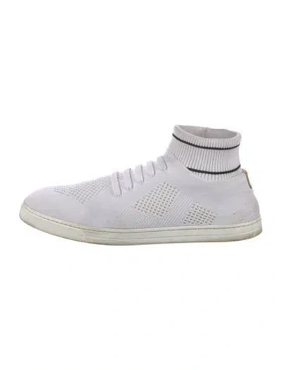 Pre-owned Fendi Leather Trim Embellishment Sock Sneakers In White