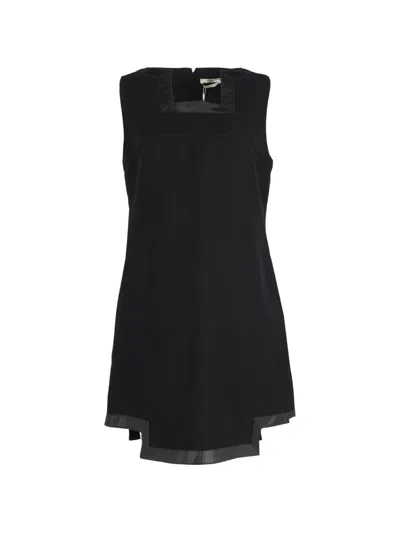 Pre-owned Fendi Leather-trim Sleeveless Midi Dress In Black