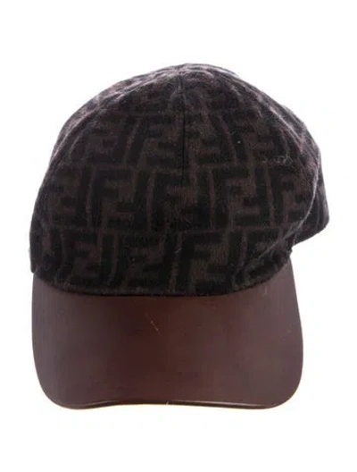 Pre-owned Fendi Leather Trimmed Baseball Cap In Brown