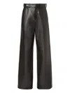 Fendi High Waist Lambskin Leather Wide Leg Trousers In Black