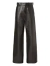 Fendi High Waist Lambskin Leather Wide Leg Trousers In Black