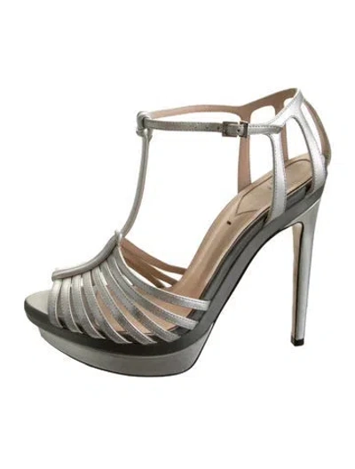 Pre-owned Fendi Leather T-strap Pumps In Silver