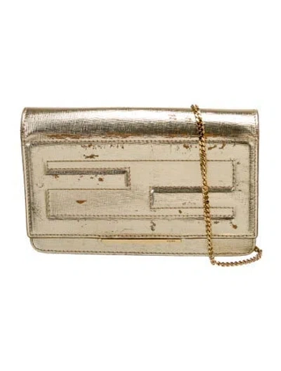 Pre-owned Fendi Leather Tube Wallet On Chain In Neutral