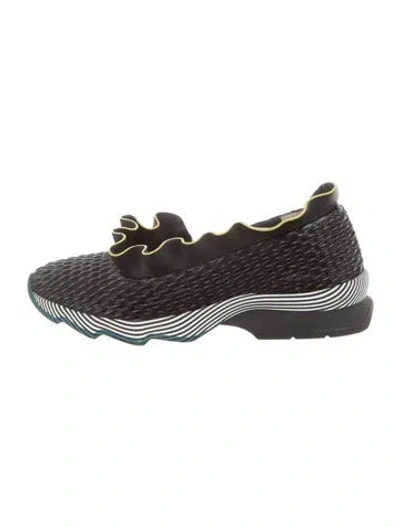 Pre-owned Fendi Leather Tweed Pattern Ballet Flats In Black