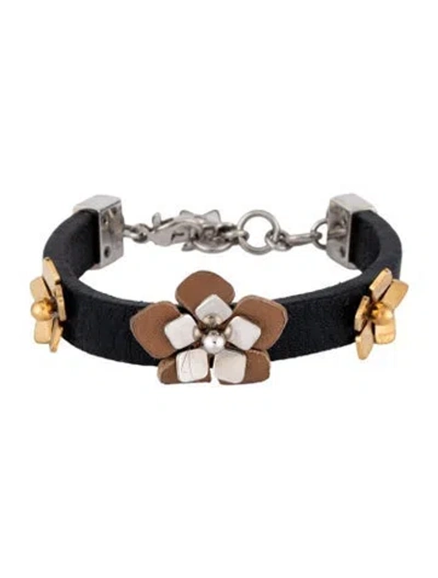 Pre-owned Fendi Leather Two Tones Flowers Bracelet, 5.5" In Multicolor