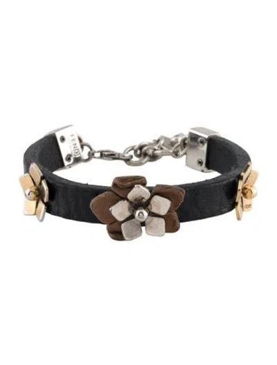 Pre-owned Fendi Leather Two Tones Flowers Bracelet In Multicolor
