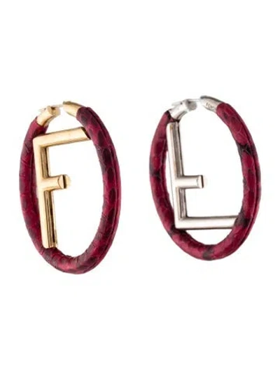 Pre-owned Fendi Leather Two-tone Snakeskin Hoop Earrings In Multi