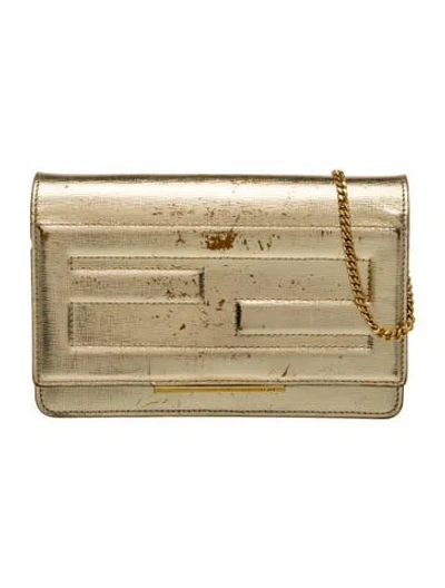 Pre-owned Fendi Leather Viintage Gold Tube Wallet On Chain Small In Green