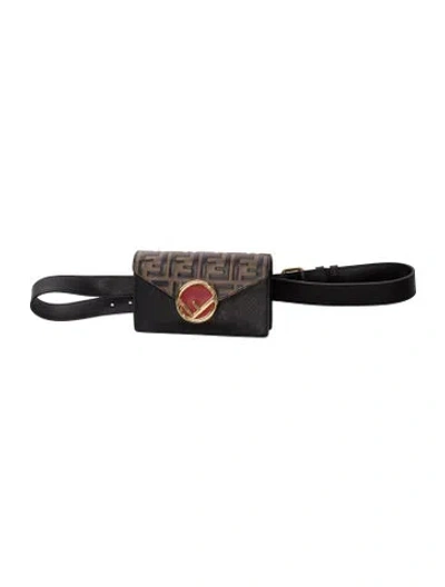 Pre-owned Fendi Leather Vitello Liberty F Is Bi-color Ff 1974 Embossed Envelope Belt Bag In Black