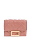 Fendi Micro Tri-fold Wallet Baguette In Leather In Pink