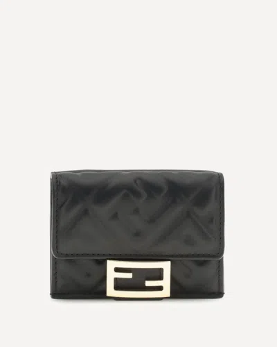 Fendi Nappa Leather Uette Micro Trifold Wallet Accessories In Black