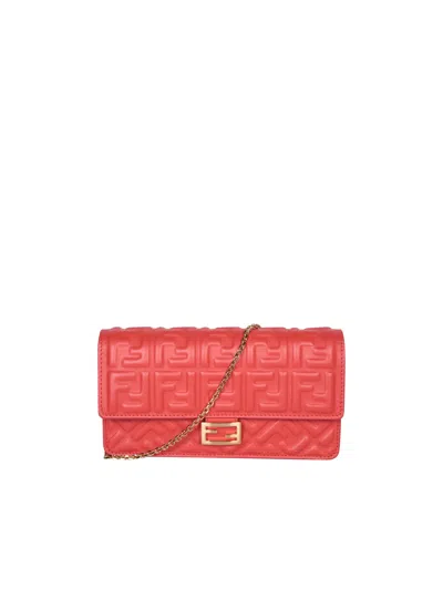 Fendi Leather Wallet On Chain Bag In Red In Gold