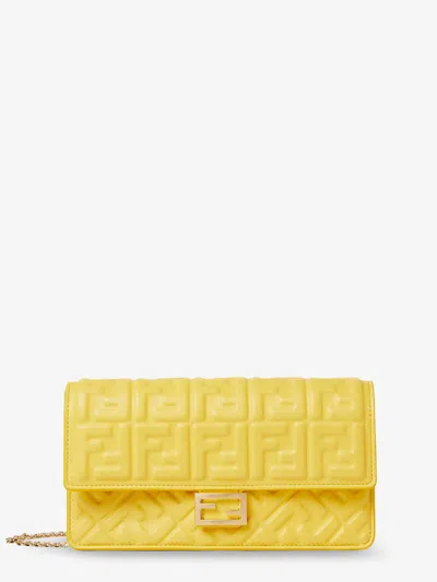 Fendi Leather Wallet On Chain Baguette In Yellow