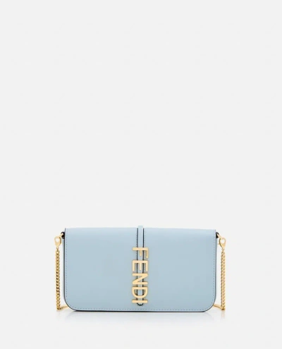 Fendi Leather Wallet On Chain In Sky Blue