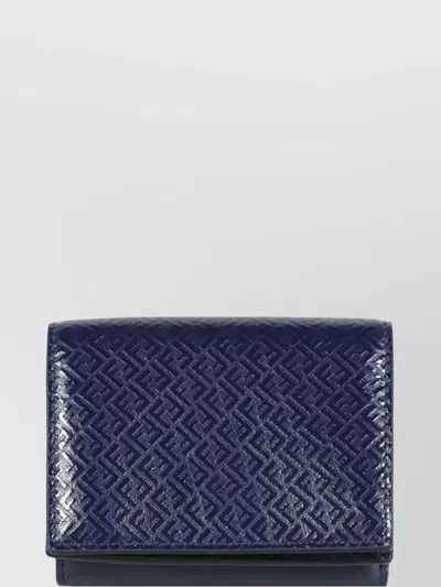 Fendi Leather Wallet Tri-fold Embossed Pattern In Blue
