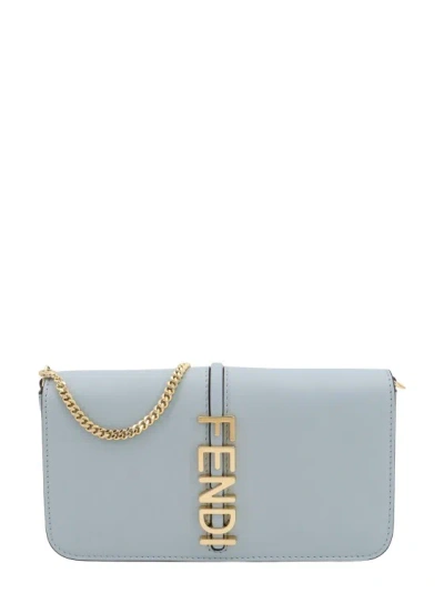 Fendi Leather Wallet With Metal Lettering Logo In Blue