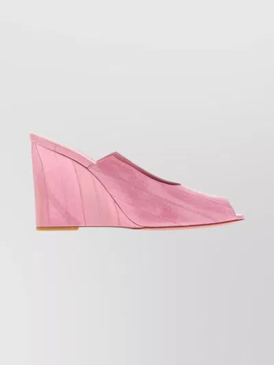 FENDI LEATHER WEDGE PEEP TOE BOOTS