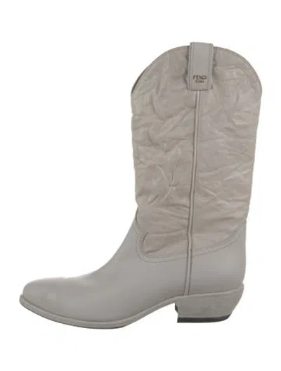 Pre-owned Fendi Leather Western Boots In Grey