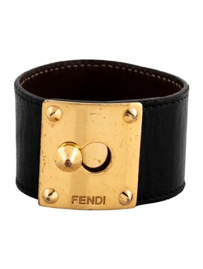 Pre-owned Fendi Leather Wrap Bracelet In Black/brown