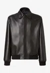 Fendi Pointed-collar Leather Jacket In Black