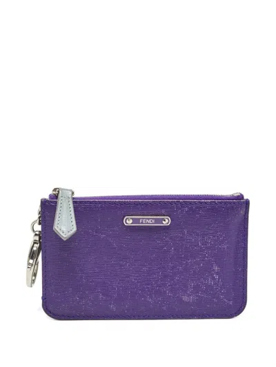 Pre-owned Fendi Leather Zipper Pouch In Purple