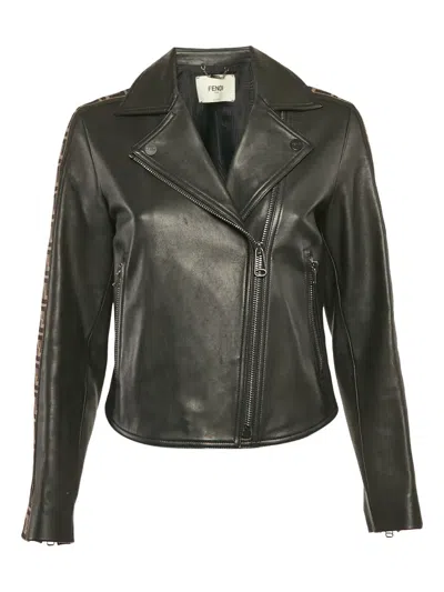 Pre-owned Fendi Leather Zucca-tape Jacket