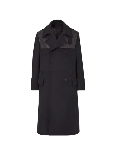 Fendi Leather-panelled Double-breasted Parka In Black