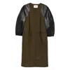 Fendi Felt Wool Cocoon Jacket With Leather-sleeve Belted Waist In Brown