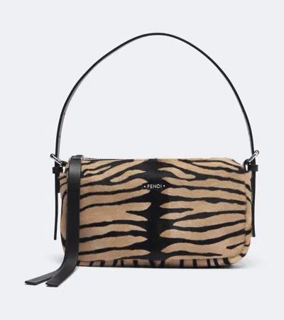Fendi Leather-trimmed Calf Hair Shoulder Bag In Multicoloured