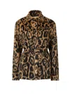 Fendi Women Multicolor Coat With Ff Buckled Belt On The Front And All-over Leopard Motif In Wool Ble In Brown