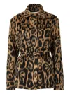 Fendi Women Multicolor Coat With Ff Buckled Belt On The Front And All-over Leopard Motif In Wool Ble In Brown