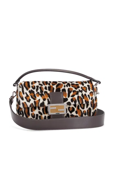 Pre-owned Fendi Leopard Baguette Shoulder Bag In Multi