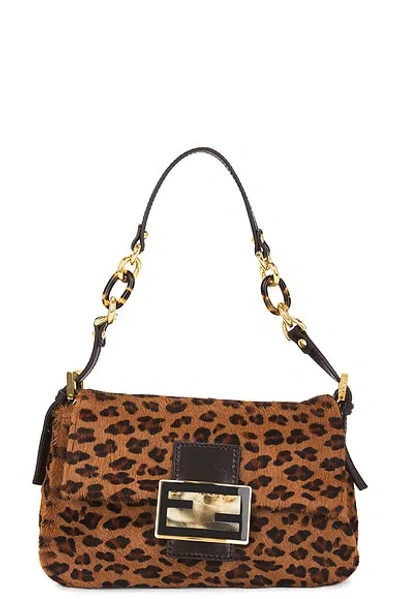 Fendi Leopard Mama Baguette Shoulder Bag In Brown