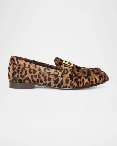 FENDI LEOPARD PONY HAIR BAGUETTE RUCHED LOAFERS