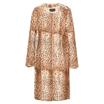 Pre-owned Fendi Leopard Print Coat In Sand