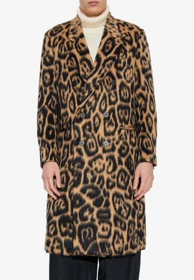 Fendi Leopard Print Double-breasted Coat In Brown