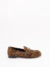 Fendi Women Brown Loafers With Ff Plaque And Leopard Motif In Brushed Leather Woman In Animal Print