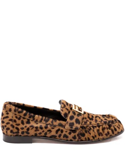 Fendi Leopard-print Logo-detail Loafers In Brown