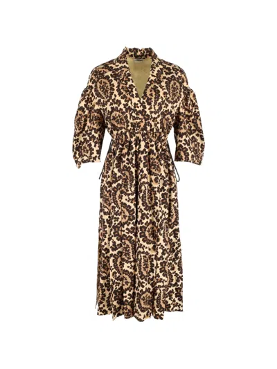Pre-owned Fendi Leopard-print V-neck Midi Dress In Neutral