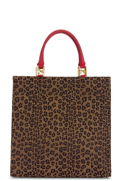 Pre-owned Fendi Leopard Tote Bag In Brown