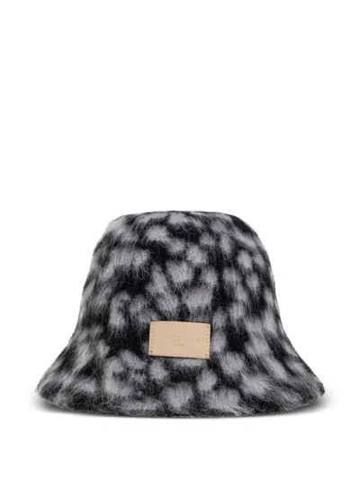 Fendi Leopard-print Logo-patch Bucket Hat In Blue