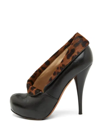 Pre-owned Fendi Leopard-print Platform Pumps In Black