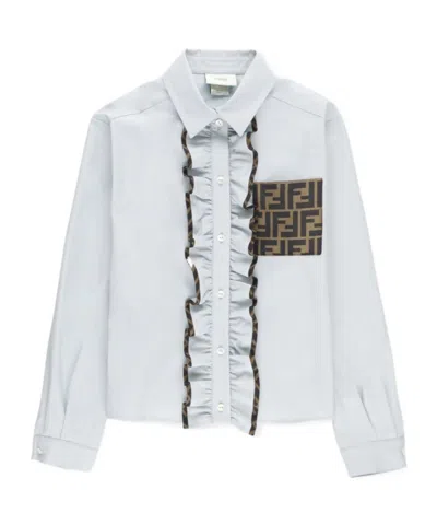 Fendi Kids' Letter Pattern Long-sleeved Shirt In White